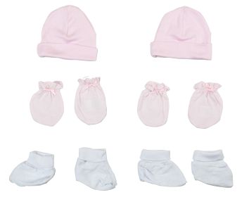 Girls Cap, Booties and Mittens 6 Piece Layette Set