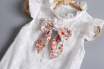 Baby Girl Embroidery Pattern Round Neck Mullet Design Sleeveless Cardigan Onesies With Bow Decorations