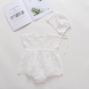 Baby Girls Solid Color Hollow Design V Collar Sleeveless Onesies Dress In Summer With Hat