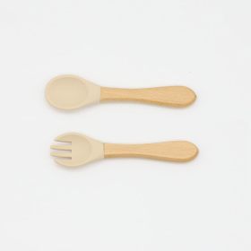 Baby Food Grade Wooden Handles Silicone Spoon Fork Cutlery