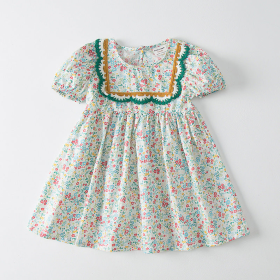 Baby Girl Solid Color Embroidered Design Doll-Neck Dress