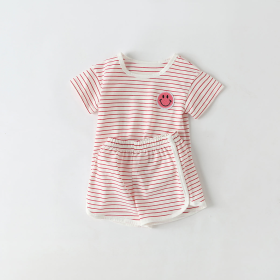 Baby Smiley Patched Pattern Striped Graphic Tee Combo Shorts Sets