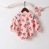 Baby Girl Allover Cherry Pattern Lantern Sleeves Triangle Bodysuit Onesies