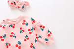 Baby Girl Allover Cherry Pattern Lantern Sleeves Triangle Bodysuit Onesies