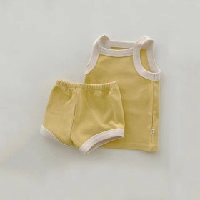 Baby Girl Solid Color Thin Style Pure Cotton Vest Combo Shorts Sets Home Clothes