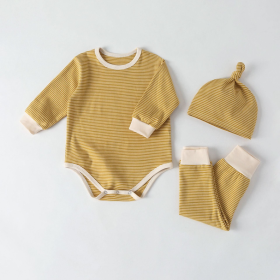 Baby Striped Graphic Bodysuit Onesies Combo Pants & Hat Tracksuit