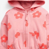 Baby Girl All Over Flower Graphic Zipper Hoodie Coat & Trousers 2 Pieces Sets