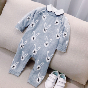 Baby Bunny Pattern Shoulder Button Design Long Sleeve Jumpsuit