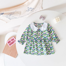 Baby Girl Floral Print Pattern Doll Neck A-Line Design Dress