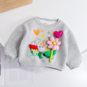 Baby Girl Flower Patched Pattern Thickened Autumn Hoodies