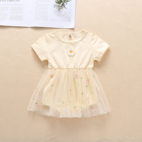 Baby Girl Embroidery Daisy Short-Sleeved Round Collar Dress