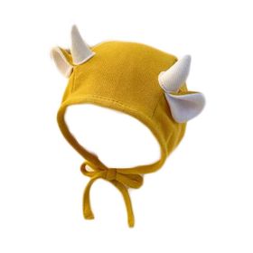 Yellow Baby Autumn Winter Hat Cute Cow Horn Beanie Hat Cotton Ear Protection Toddler Hat for Boys Girls,2-15 Months