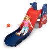 Baby Highchair and Toddler Slide with Basketball Hoop, Easy-Climb Stair, Extra Long Slide and Ball - Red and Blue Car XH