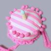 Pink Striped Plush Birthday Cake Hat Cute Cartoon Birthday Hat Kids Party Decoration Hairband