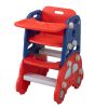 Baby Highchair and Toddler Slide with Basketball Hoop, Easy-Climb Stair, Extra Long Slide and Ball - Red and Blue Car XH