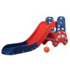 Baby Highchair and Toddler Slide with Basketball Hoop, Easy-Climb Stair, Extra Long Slide and Ball - Red and Blue Car XH