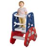 Baby Highchair and Toddler Slide with Basketball Hoop, Easy-Climb Stair, Extra Long Slide and Ball - Red and Blue Car XH