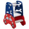 Baby Highchair and Toddler Slide with Basketball Hoop, Easy-Climb Stair, Extra Long Slide and Ball - Red and Blue Car XH