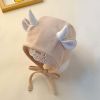 Beige Baby Autumn Winter Hat Cute Cow Horn Beanie Hat Cotton Ear Protection Toddler Hat for Boys Girls,2-15 Months