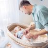 Baby Changing Basket; Handmade Woven Cotton Rope Moses Basket; Changing Table Topper with Mattress Pad(Beige&Brown)