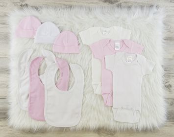 9 Pc Layette Baby Clothes Set (Color: White/Pink/White, size: Newborn)