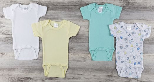 4 Pc Layette Baby Clothes Set (Color: White/Yellow/Aqua, size: large)