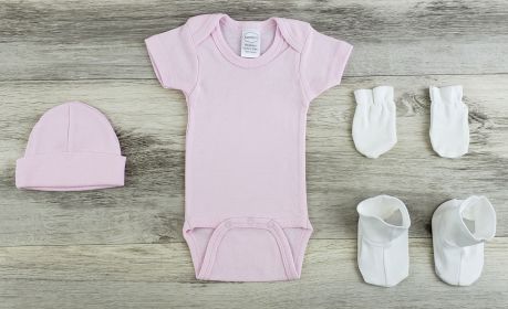 5 Pc Layette Baby Clothes Set (Color: Pink/White, size: Newborn)