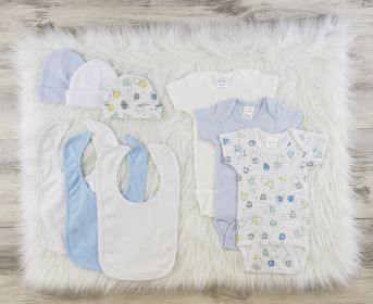 9 Pc Layette Baby Clothes Set (Color: White/Blue/Yellow, size: Newborn)