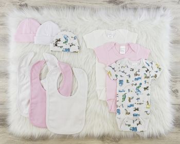 9 Pc Layette Baby Clothes Set (Color: White/Pink, size: Newborn)