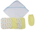 Blue Hooded Towel, Washcloths and Hand Washcloth Mitt - 6 pc Set