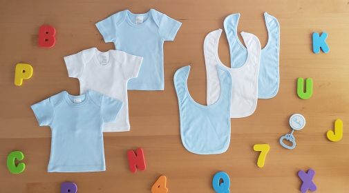 Blue and White Shirts with Bibs 6 pc (Color: White/Blue, size: medium)