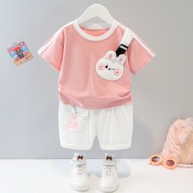 Short-sleeved Cartoon Animal Two-piece Set Children's Western Style (Option: Pink-73cm)