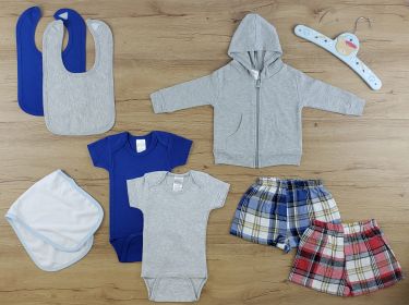 8 Pc Layette Baby Clothes Set (Color: Heather Grey/Navy/Red, size: Newborn)