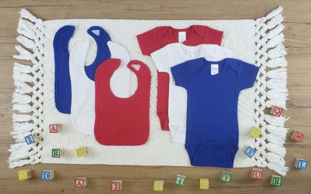 6 Pc Layette Baby Clothes Set (Color: White/Red/Blue, size: Newborn)