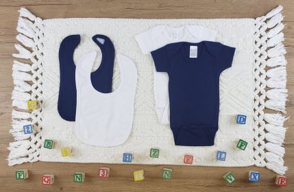 4 Pc Layette Baby Clothes Set (Color: White/Navy, size: large)