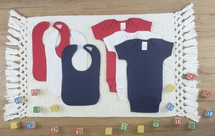 6 Pc Layette Baby Clothes Set (Color: White/Navy/Red, size: large)