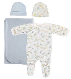 Boy Newborn Baby 4 Pc Layette Sets (Color: White/Blue, size: large)