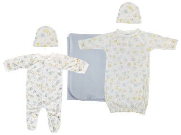 Boy Newborn Baby 5 Pc Layette Sets (Color: White/Blue, size: small)