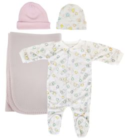 Girls Newborn Baby 4 Pc Layette Sets (Color: White/Pink, size: small)