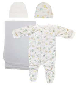 Unisex Newborn Baby 4 Pc Layette Sets (Color: White, size: large)