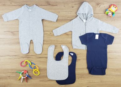 5 Pc Layette Baby Clothes Set (Color: Heather Grey/Navy, size: large)