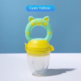 Baby Fruit And Vegetable Complementary Food Teether Baby Fruit Teether Bite Fruit And Vegetable Le Pacifier Silicone Milk (Option: Bluish Yellow L)