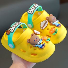 Children's Slippers Summer Cute Outdoor Soft Bottom Non-slip Boys And Girls Sandals Infant Kid Baby Hole Shoes (Option: Flower Bear Yellow-120)