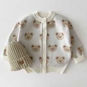 Children's Fashion Bear Sweater Coat Fashion Cute Cartoon Round Neck (Option: Beige-90cm)