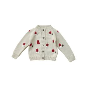 Hand Embroidered Mushroom Knitted Cardigan For Children (Option: White-130)