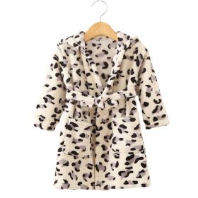 Clothing Children's Bathrobe Robe Thick Flannel (Option: White leopard print-100)