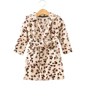 Clothing Children's Bathrobe Robe Thick Flannel (Option: Coffee leopard-130)