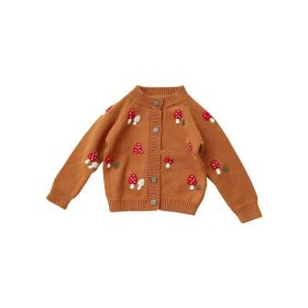 Hand Embroidered Mushroom Knitted Cardigan For Children (Option: Brown-130)