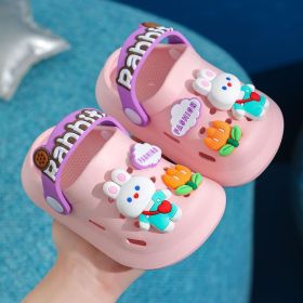 Children's Slippers Summer Cute Outdoor Soft Bottom Non-slip Boys And Girls Sandals Infant Kid Baby Hole Shoes (Option: Flower Rabbit Pink-120)