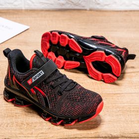 High Quality Hot Boy Girl Sneaker Casual Running Shoes Outdoor Portable Big Kids Sport Tennis Mesh Breathable Cozy Non-slip Sole (Color: Red)